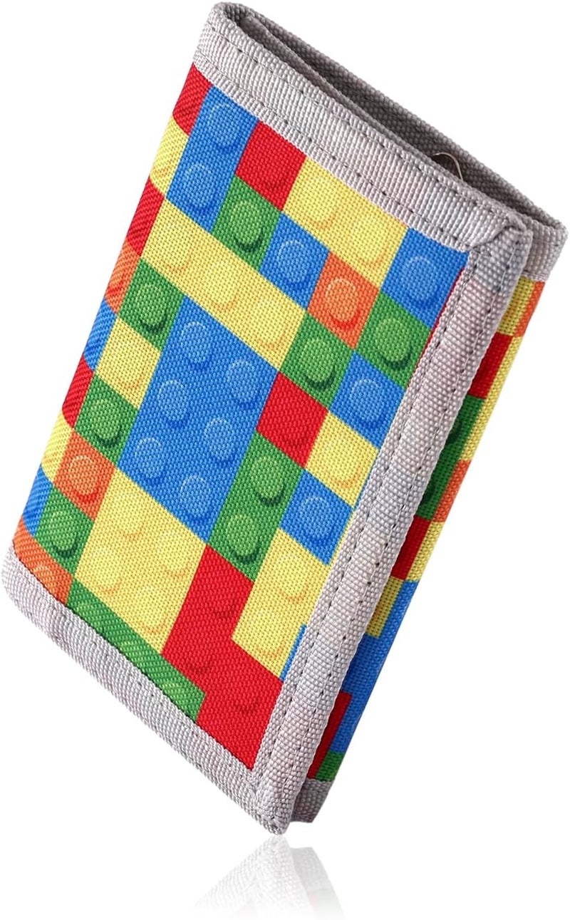 Nitort Wallet,Birthday Gifts,RFID Trifold Canvas Outdoor Sports Wallets for Kid,Lovely and Novelty Wallet with Zipper for Kids- Front Pocket Wallet with Magic Sticker(LG-Building Blocks01) - Image 2